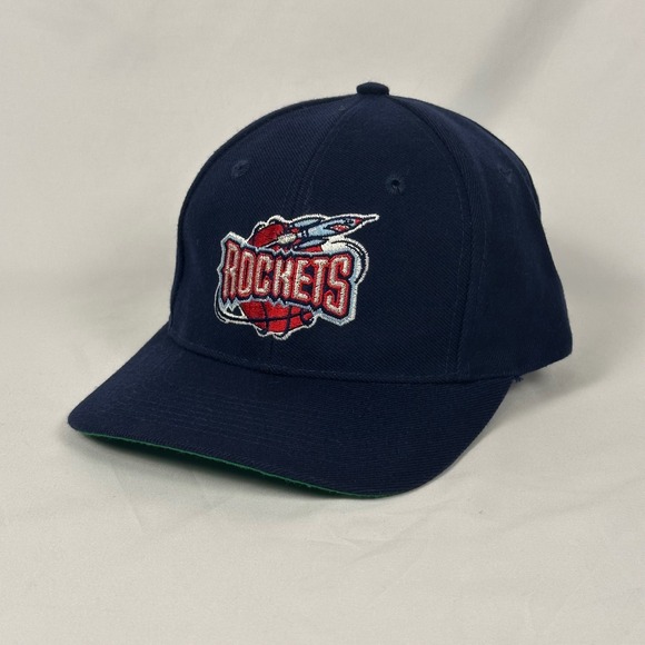 TEI Other - Vintage 90s Houston Rockets Snapback Hat Navy Rocket Green Underbill NBA Cap